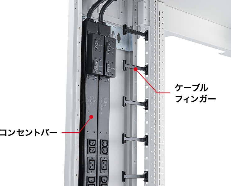 よりコンセントバーと配線保持部材（ケーブルフィンガー）を自在にレイアウト